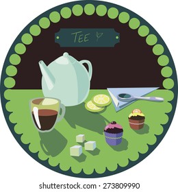 vector color picture for design with tea and cake