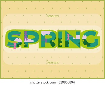 vector color picture with the word spring in the background with drops