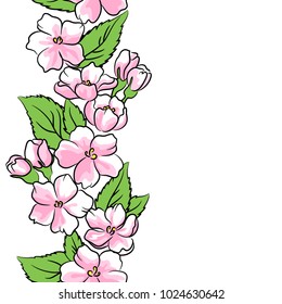 vector color pink apple flower vecrtical seamless pattern