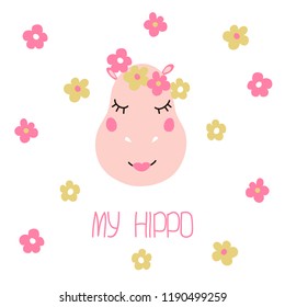vector color pink hippo head animal simple scandinavian style summer flower childish for your paper textile design