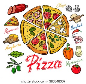 icono de pizza de color vectorial en fondo blanco