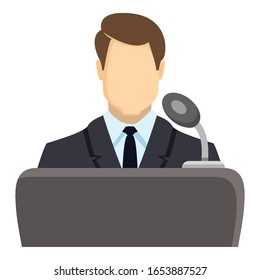 Vector Color Politician Icon - Man in Suit in front of Microphone. Debate Symbol.