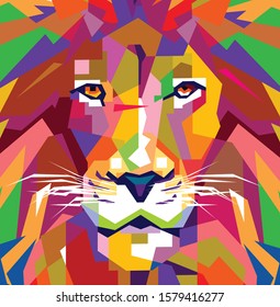 Vector color portrait of animal. Lion face  logo illustration. Eps 10.
