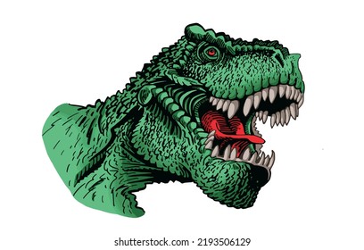 Vector color portrait of tyrannosaurus isolated on white, graphical lizard