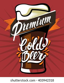 vector color poster of cold beer with lettering