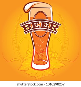 vector color poster with a glass of beer and hops.