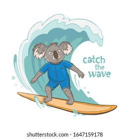 Vector color poster with koala surfer