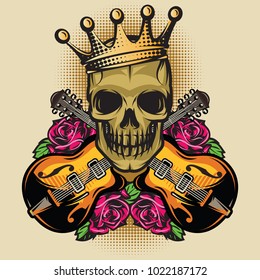 vector color poster template with guitar, skull and Rose.