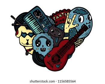 Vector color print rock party friends animals