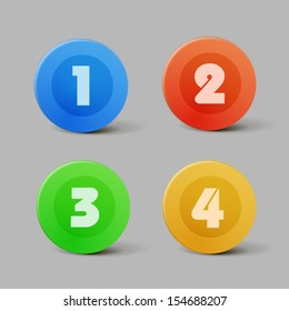 Vector color progress buttons for four steps / One, Two, Three and Four 