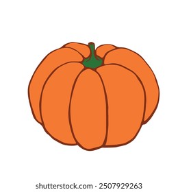 Vector color pumpkin in flat style, isolated. Symbol Halloween, autumn, crop, thanksgiving day, fruitful year.