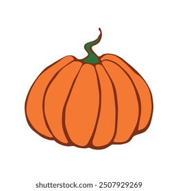 Vector color pumpkin in flat style, isolated. Symbol Halloween, autumn, crop, thanksgiving day, fruitful year.