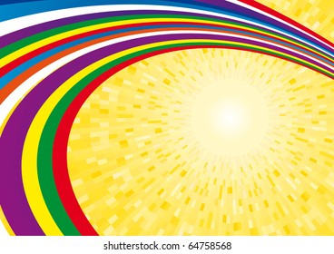 Vector color rainbow with yellow shine background