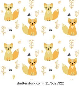 vector color red fox animal simple scandinavian style grass childish for your paper textile design seamless repeating pattern