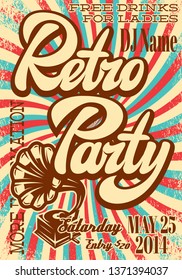 Vector color retro poster template for party with calligraphic lettering.