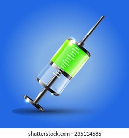 Vector color retro syringe illustration on blue background. Eps10