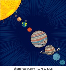 Vector color scheme of the sun and the solar system