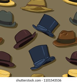 Vector Color Seamless Classical Hats Pattern Background