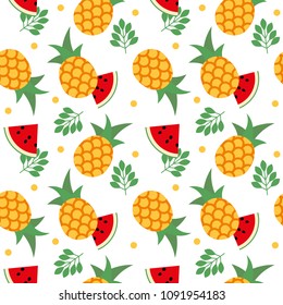 vector color seamless fruit pattern pineapple and watermelon