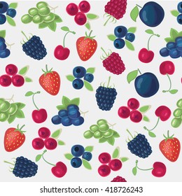Vector color seamless pattern of  illustration of different kinds of berries 