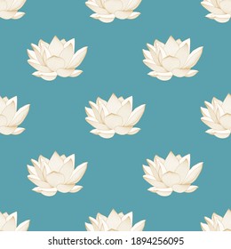 Vector color seamless pattern of lotus flowers. Can be used for packaging, wallpaper, background, print on clothes