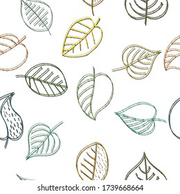 Vector color seamless pattern of plant leaves drawn by hand for simple backgrounds and textures, fabrics, packaging and wrappers, for theme design