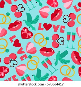 Vector color seamless pattern of wedding and love symbols