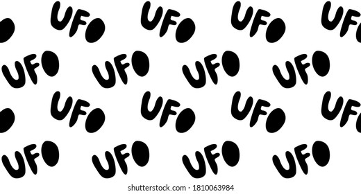 Color del vector patrón sin fisuras con la palabra OVNI. Antecedentes y textura sobre el tema del espacio, OVNIlogy, platillos voladores, conspiración