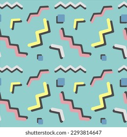 Vector color seamless pettern with squiggles in the style of the 90s.