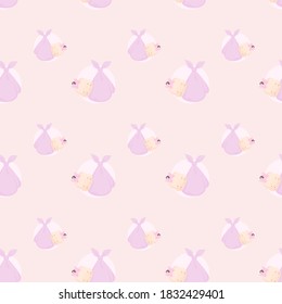 
vector color seamless pink image baby girl sleeping in a pink bag. for printing on baby textiles, scrapbooking and craftsmanship