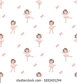 vector color seamless pink image girl ballerina dancing ballet in pink dress. for printing on baby textiles, scrapbooking and craftsmanship