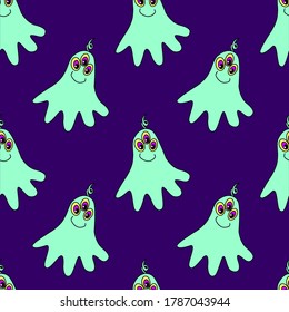 Vector color seamless repeating childish pattern with cute monsters aliens and space doodles. Baby background perfect for fabric, wrapping, wallpaper, textile, apparel, cover