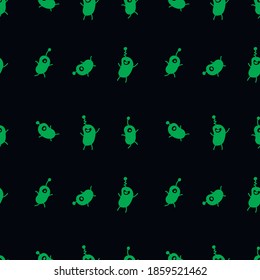 Vector color seamless repeating childish pattern with cute little monsters aliens. Baby background perfect for fabric, wrapping, wallpaper, textile, apparel, cover