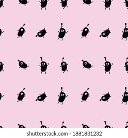 Vector color seamless repeating childish pattern with cute little monsters aliens. Baby background perfect for fabric, wrapping, wallpaper, textile, apparel, cover