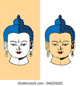 Vector color set buddha head isolated on white. Vector illustration colorful