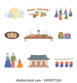 Vector Color Set Of Chusok Korean Autumn Holiday