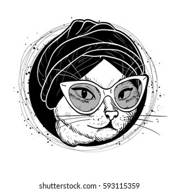 Vector color set of elegant cat woman face