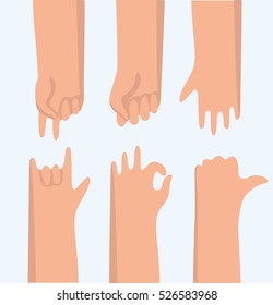Vector color set of funny cartoon illustration of variety gestures hands