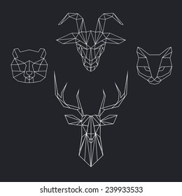 Vector color set with geometric polygon animal of triangles. Deer, bear, goat, cat.