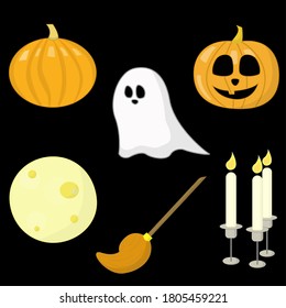 Vector color set of Halloween illustrations. Icons