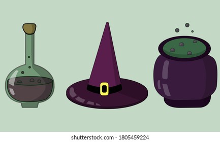 Vector color set of Halloween illustrations. Icons