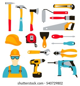 Vector color set icons of builder equipment vector illustration