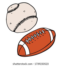 vector color set of lacing balls for the rugby and baseball on white background