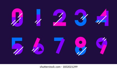 Vector color set of numbers on dark background