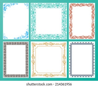 Vector color set. Ornate frames and vintage scroll elements illustration