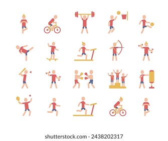 Vector color set of sports. Contains figure cycling, running, tennis, athletics, archery and more. Color pictograms different sport types.