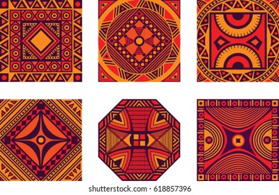 Vector color set of square African ornament