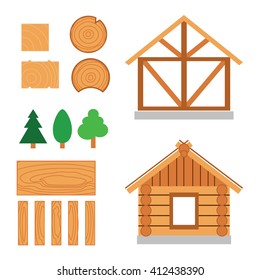 Vector Color Set Of Wood House Tip And  Constuction Material