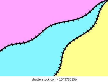 Vector color sewing seams with space background.