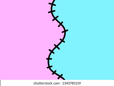 Vector color sewing seams with space background.